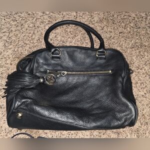 Michael Kors Bedford Large Tassel Satchel in black pebbled leather